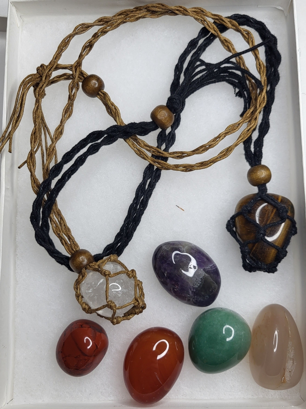Boho Natural Crystal Pendant Necklace - Black & Brown Cord
